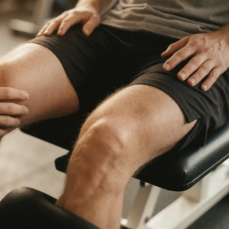 A therapist assessing a knee at Woodside Physical Therapy