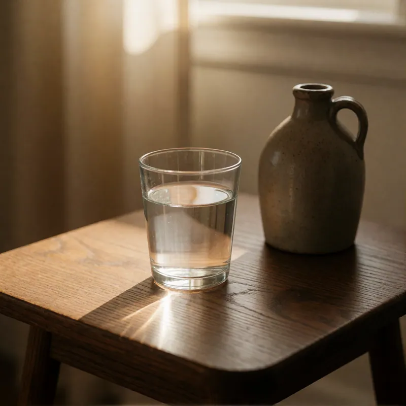 A glass of water in the waiting area at Woodside Physical Therapy